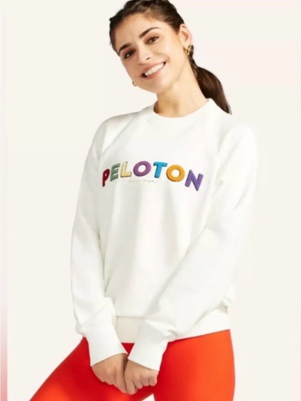 Spiritual Gangster x Peloton White Sweatshirt with Rainbow “PELOTON" Logo
